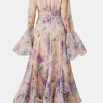 Xyla – Floral Ruffle-Cuff Maxi Dress with Flowing Silhouette
