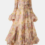 Xyla – Floral Ruffle-Cuff Maxi Dress with Flowing Silhouette