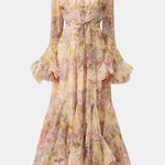 Xyla – Floral Ruffle-Cuff Maxi Dress with Flowing Silhouette