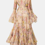 Xyla – Floral Ruffle-Cuff Maxi Dress with Flowing Silhouette