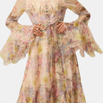 Xyla – Floral Ruffle-Cuff Maxi Dress with Flowing Silhouette