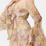 Xyla – Floral Ruffle-Cuff Maxi Dress with Flowing Silhouette