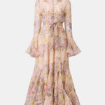 Xyla – Floral Ruffle-Cuff Maxi Dress with Flowing Silhouette