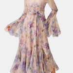 Xyla – Floral Ruffle-Cuff Maxi Dress with Flowing Silhouette