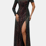 Yara – One Shoulder Ruched Sequin Party Dress in Black Gold